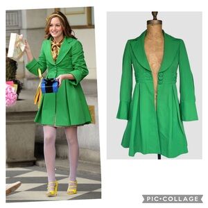 ASO Blair Waldorf Nanette Lepore Green Ferry Boat Coat, Size 0, Gossip Girl
